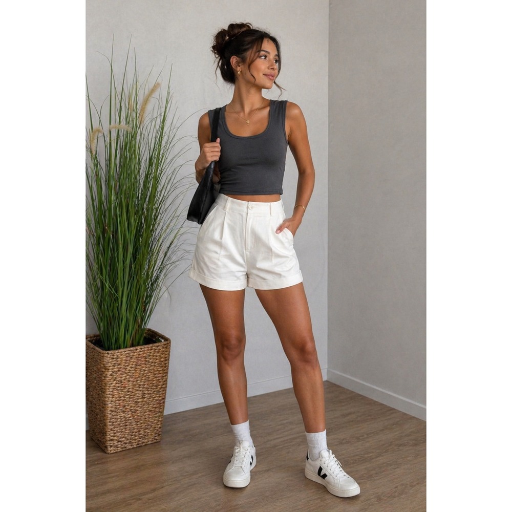 Micas Ribbed Tank Top Sleeveless Crop Top Basic Everyday Casual Gray L